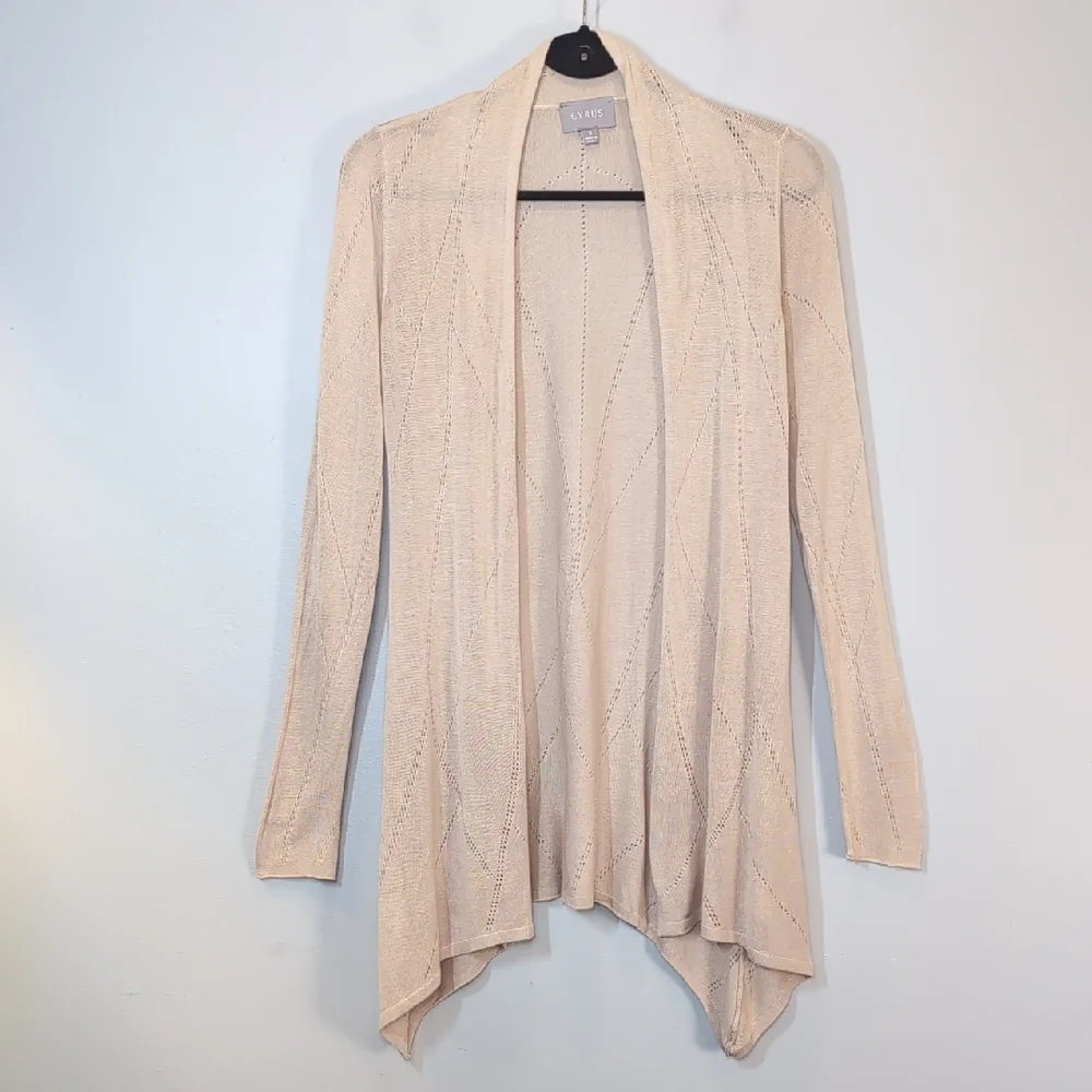 Cyrus Pointelle Knit Cardigan Sweater Small Cream Open Long Sleeve Lightweight - Picture 11 of 11